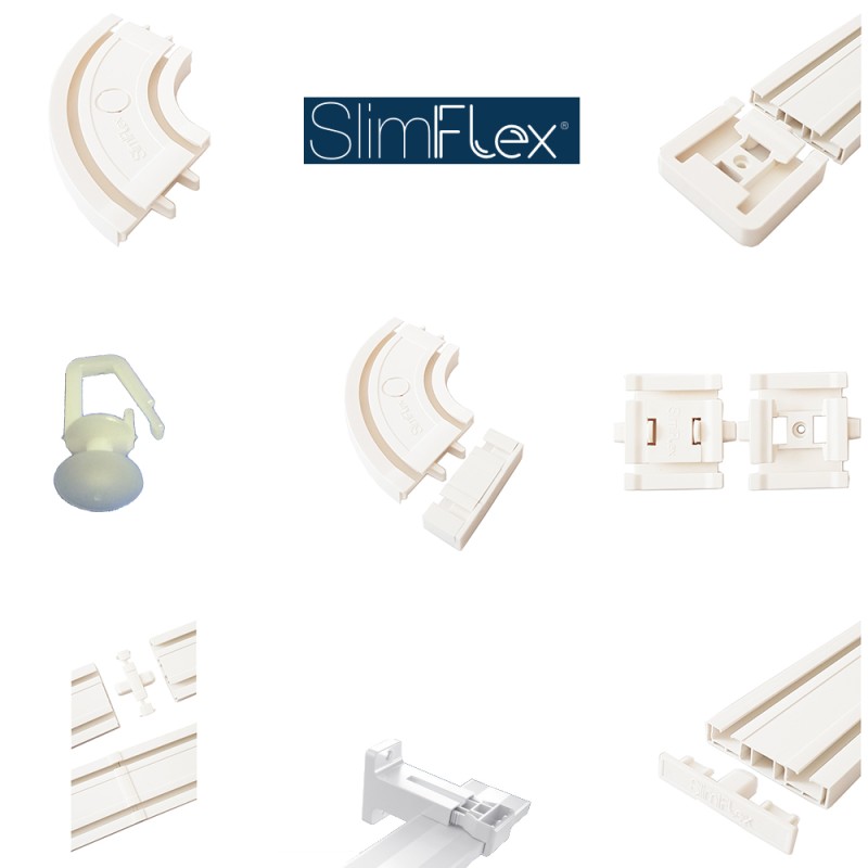 Slimflex Gardinenschiene Zubehör wie Endkappe, Verbinder, Rundbogen, Halterung Slimflex Gardinenschiene Zubehör wie Endkappe, Verbinder, Rundbogen, Halterung
