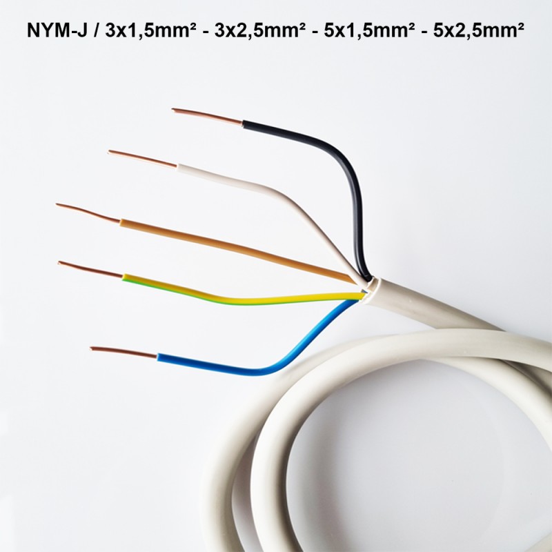 Feuchtraumleitung Stromkabel NYM-J 3x1,5 3x2,5 5x1,5 5x2,5 Elektrokabel 5-100m